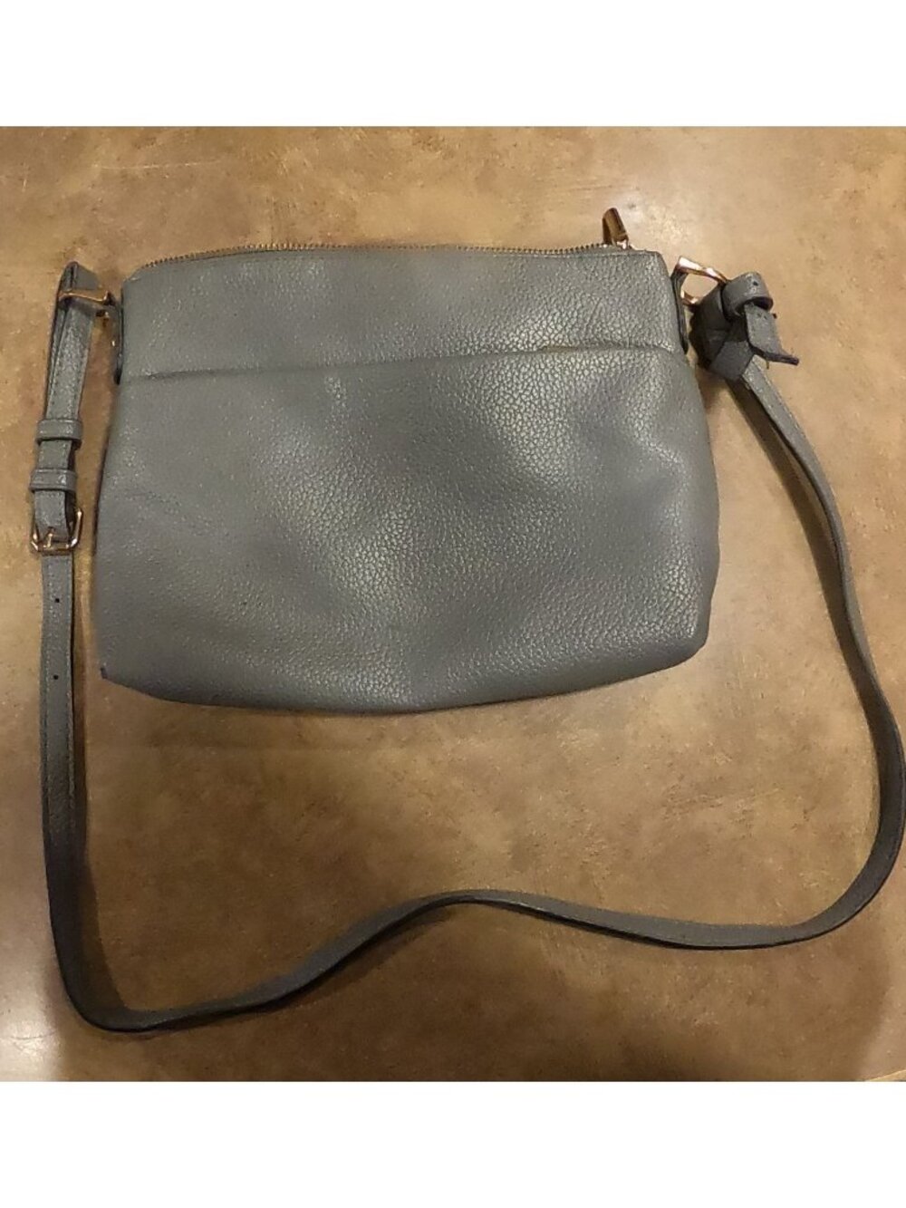 A New Day Gray Textured Crossbody Bag With Adjustable Strap & Gold Hardware